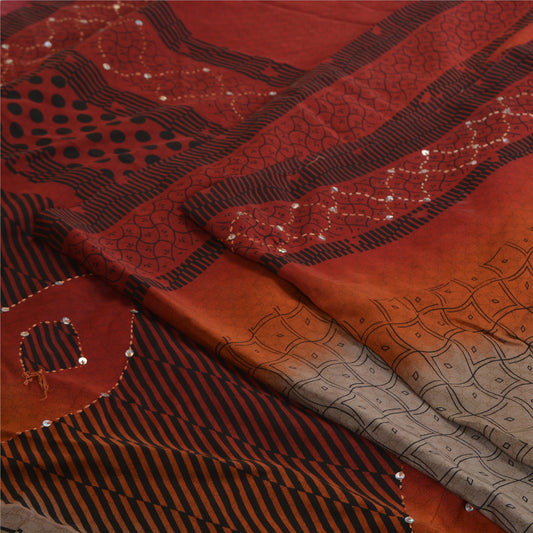 Sanskriti Vintage Sarees Hand Beaded Kantha Pure Crepe Silk Printed Sari Sustainable Fabric