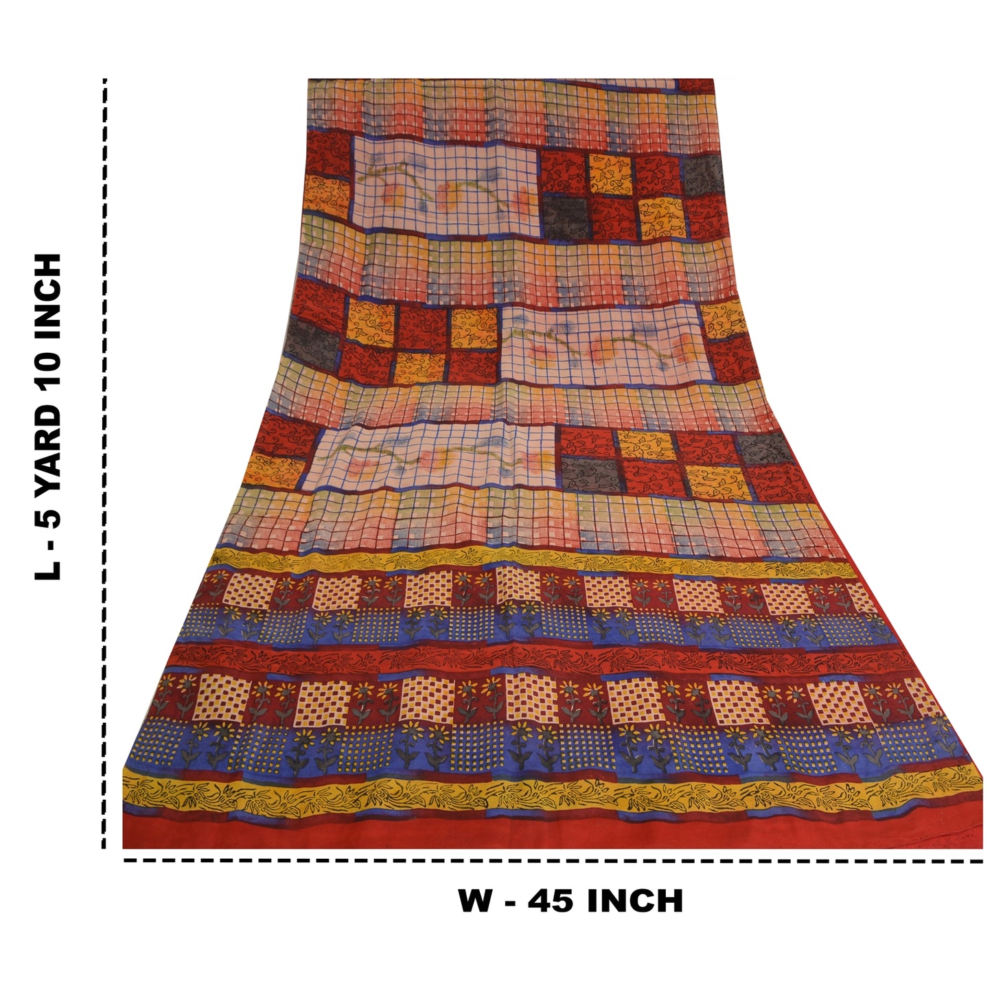 Sanskriti Vintage Sarees Red Hand Block Print Pure Crepe Silk Sari Craft Sustainable Fabric