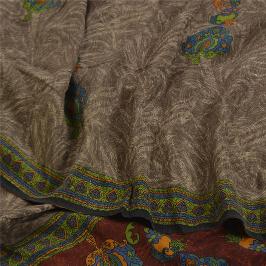 Sanskriti Vintage Sarees i grønne nuancer af ren crepe silketryk Sari håndværk i bæredygtigt stof