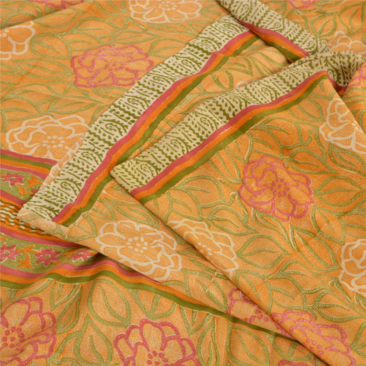 Sanskriti Vintage Sarees Indisk Multi Ren Crepe Silke Trykt Sari Håndværk Bæredygtigt Stof