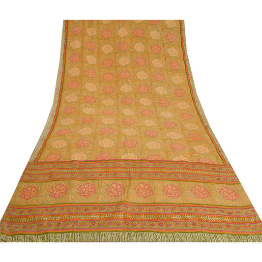 Sanskriti Vintage Sarees Indian Multi Pure Crepe Silk Printed Sari Craft Sustainable Fabric