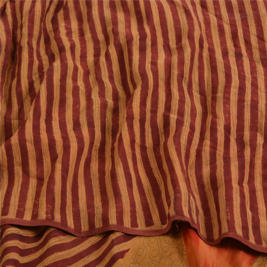 Sanskriti Vintage Sarees Red/Green Pure Crepe Silk Printed Sari 5yd Craft Sustainable Fabric