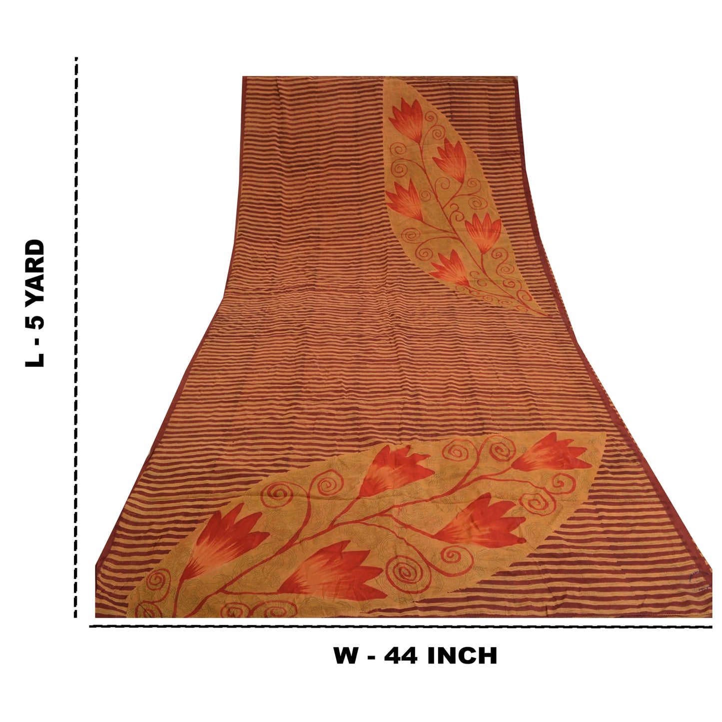 Sanskriti Vintage Sarees Red/Green Pure Crepe Silk Printed Sari 5yd Craft Sustainable Fabric