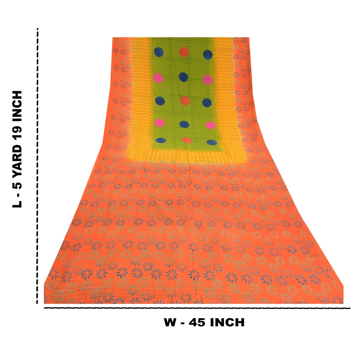 Sanskriti Vintage Sarees Orange Hand Block Printed Pure Crepe Silk Sari Sustainable Fabric