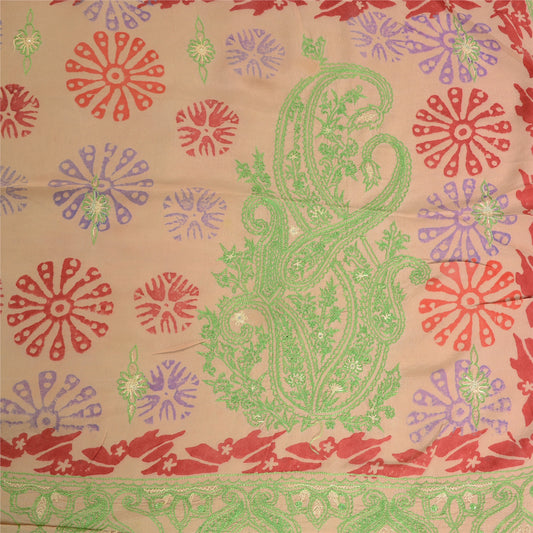 Sanskriti Vintage Sarees Embroidered Block Printed Pure Crepe Sari Craft Sustainable Fabric