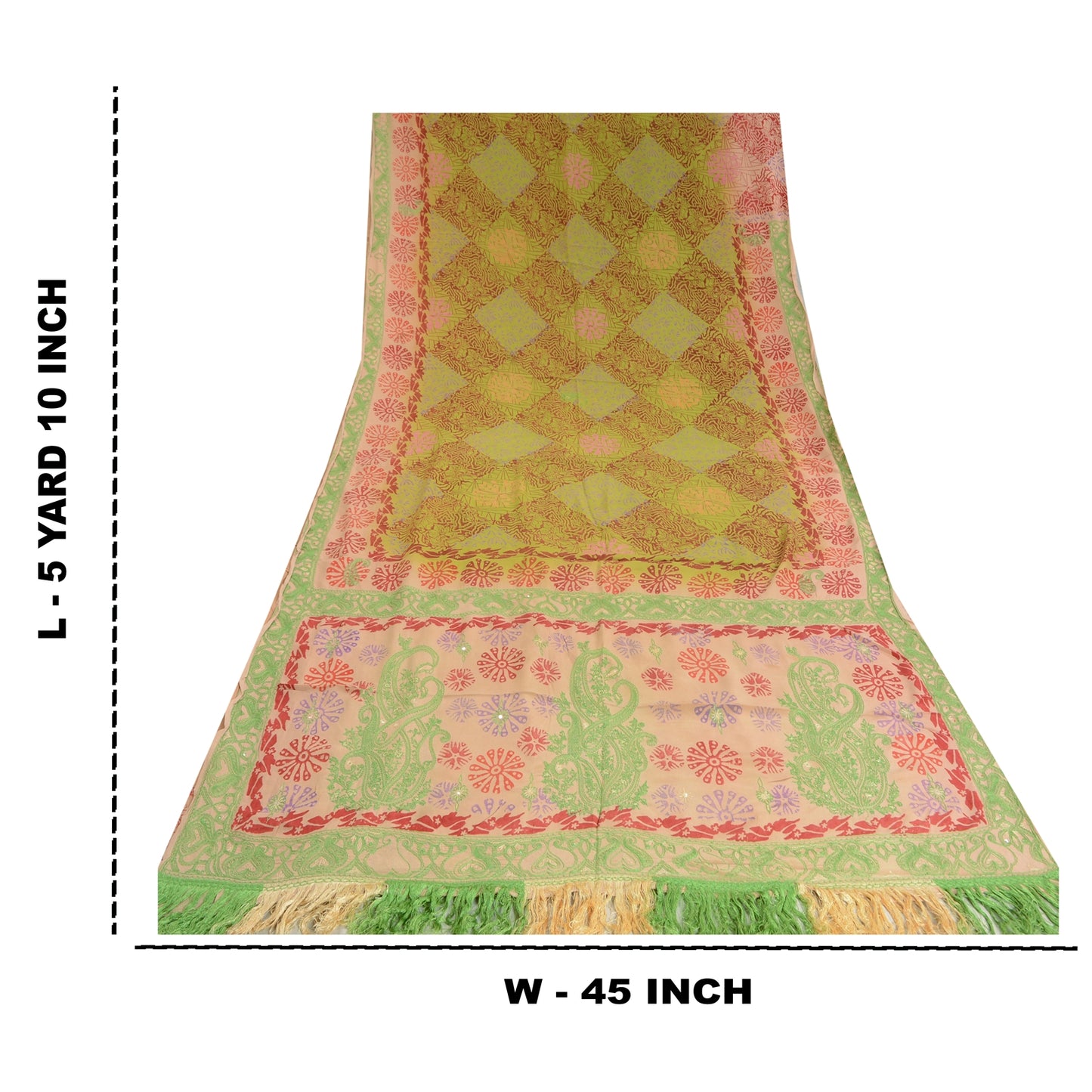 Sanskriti Vintage Sarees Embroidered Block Printed Pure Crepe Sari Craft Sustainable Fabric