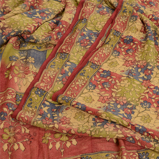 Sanskriti Vintage Sarees Multicolor Pure Crepe Silk Printed Sari Craft Sustainable Fabric