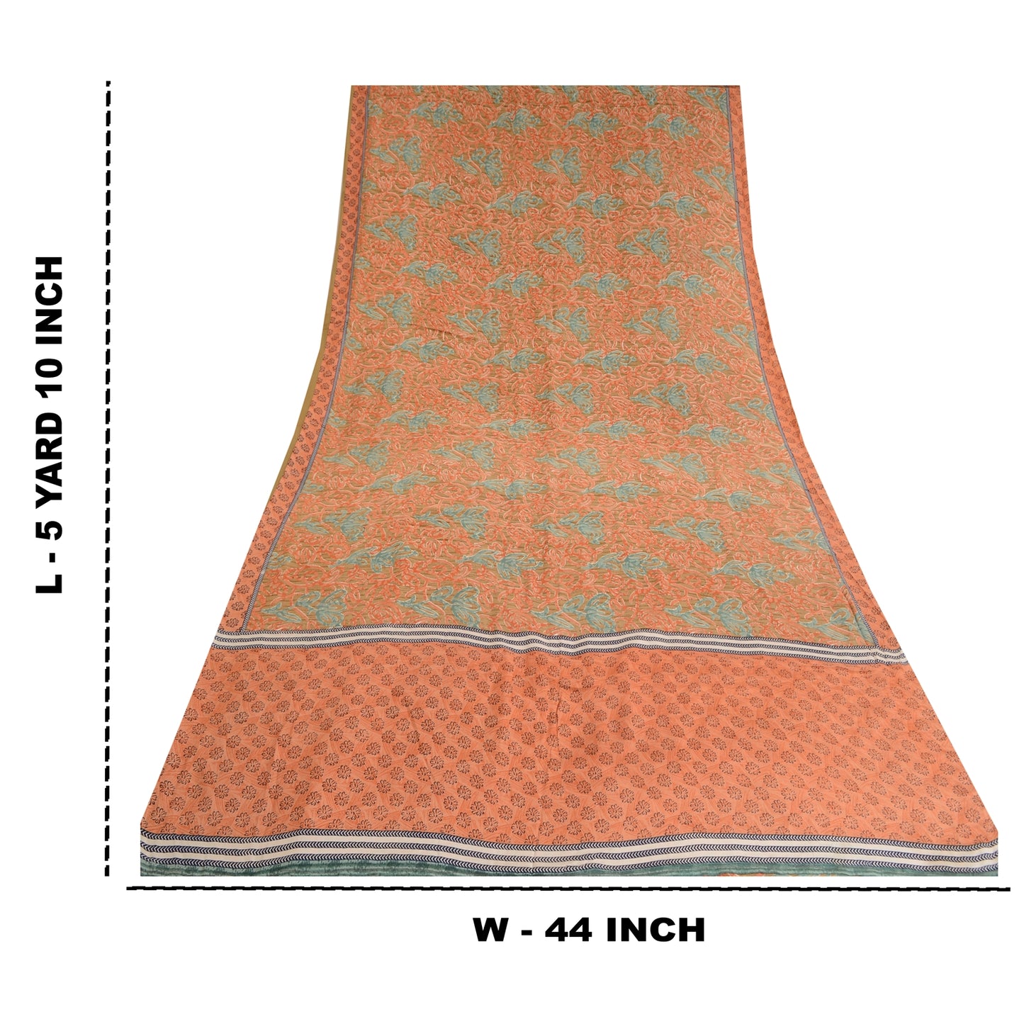 Sanskriti Vintage Sarees Peach 100% Pure Crepe Silk Printed Sari Craft Sustainable Fabric
