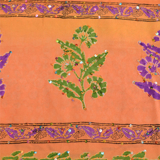 Sanskriti Vintage Sarees Hand Beaded Kantha Pure Crepe Silk Printed Sari Sustainable Fabric