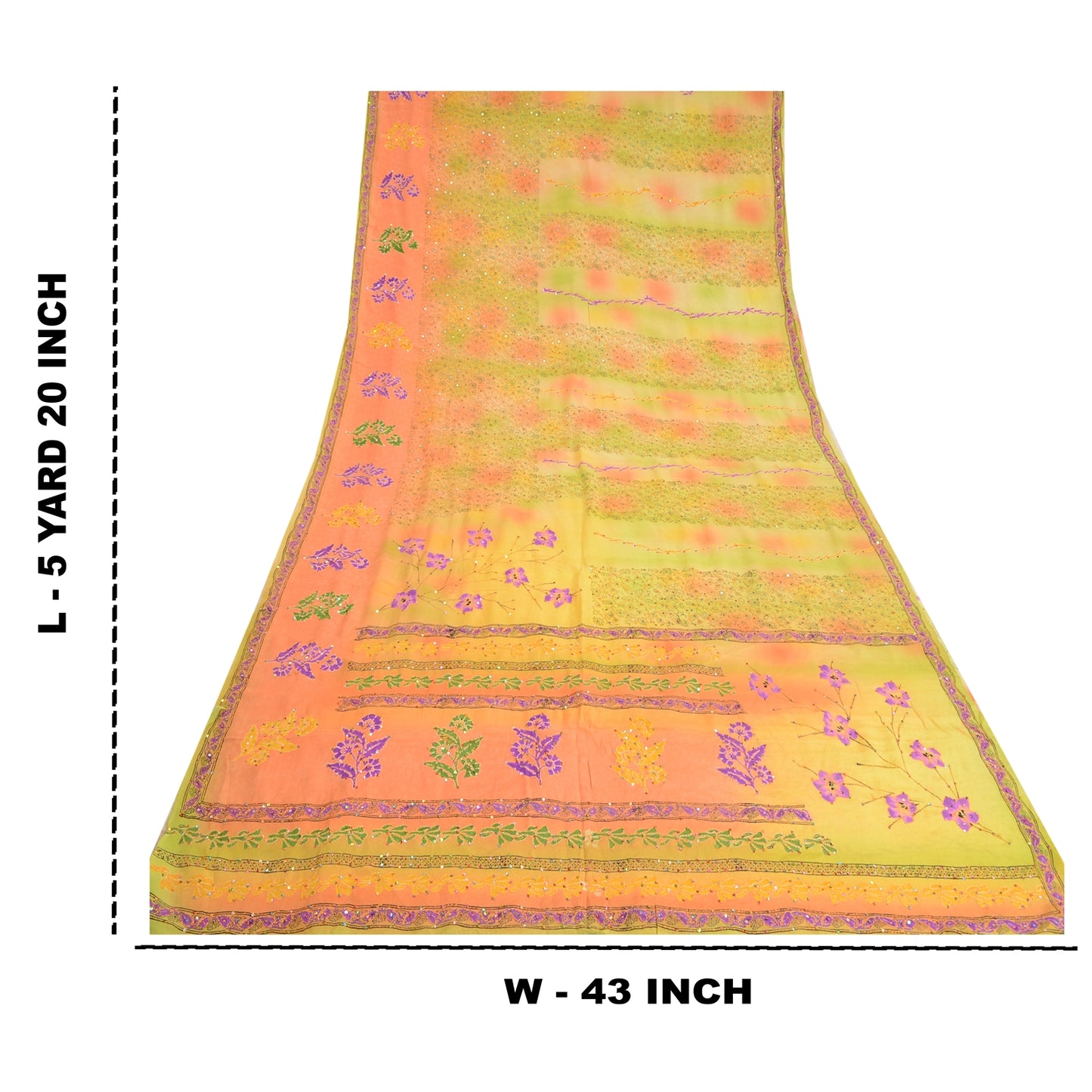 Sanskriti Vintage Sarees Hand Beaded Kantha Pure Crepe Silk Printed Sari Sustainable Fabric