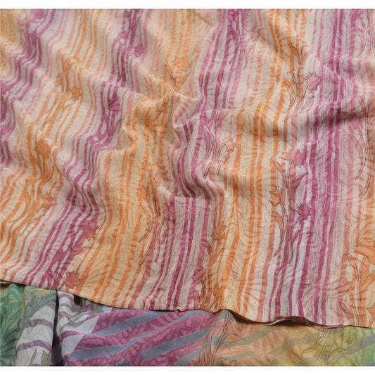 Sanskriti Vintage Multicolor Sarees Pure Crepe Silk Printed Sari Craft Sustainable Fabric