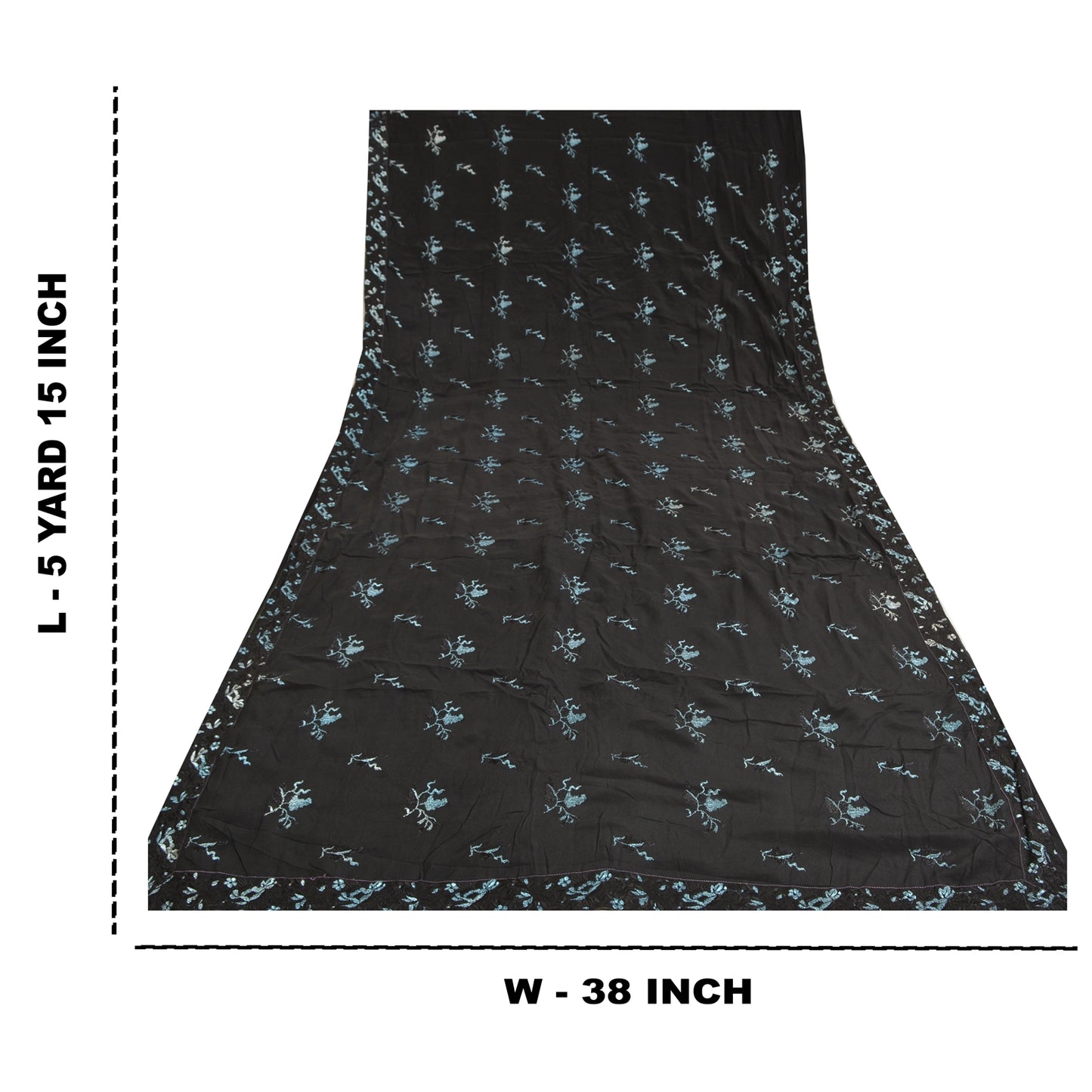 Sanskriti Vintage Black Sarees Pure Crepe Silk Embroidered Sari Craft Sustainable Fabric