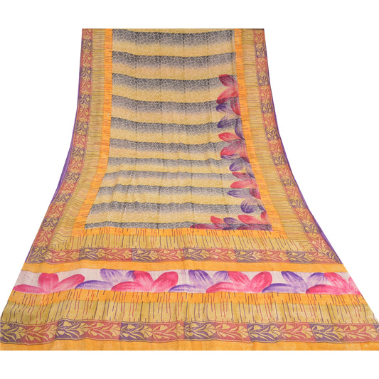 Sanskriti Vintage Multicolor Sarees Pure Crepe Silk Printed Sari Craft Sustainable Fabric