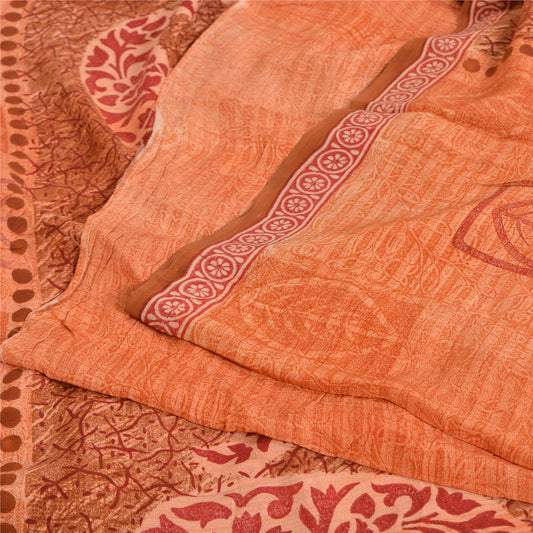 Sanskriti Vintage Sarees Peach Pure Crepe Silk Block Printed Sari Craft Sustainable Fabric