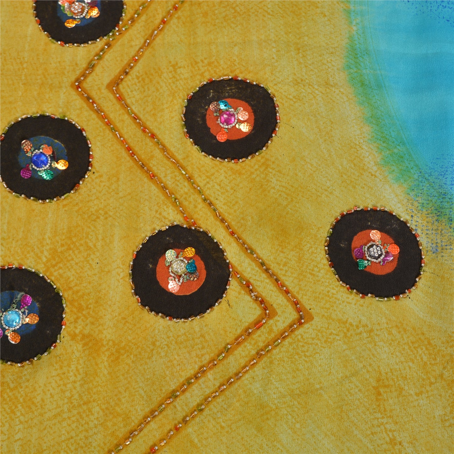 Санскритские винтажные сари, расшитые вручную бисером, сари из чистого крепированного шелка, напечатанное на ткани для рукоделия, устойчивое к истиранию