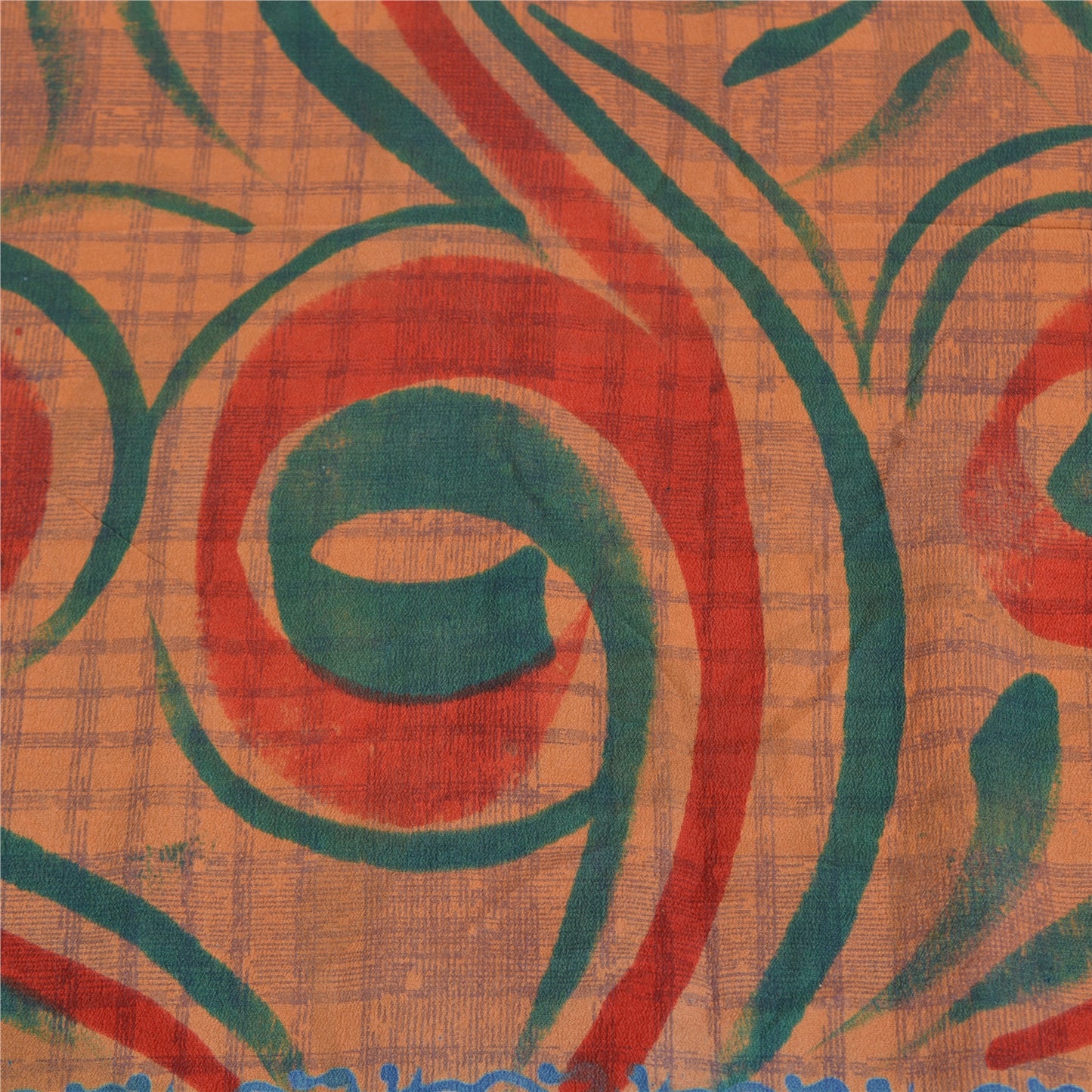 Sanskriti Vintage Sarees Indian Red Pure Crepe Silk Printed Sari Craft Sustainable Fabric