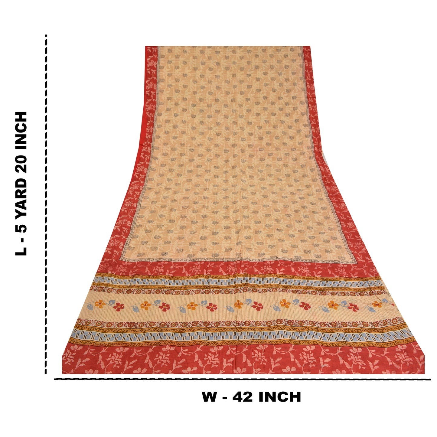 Sanskriti Vintage Sarees Beige Pure Crepe Silk Printed Sari Soft Craft Sustainable Fabric