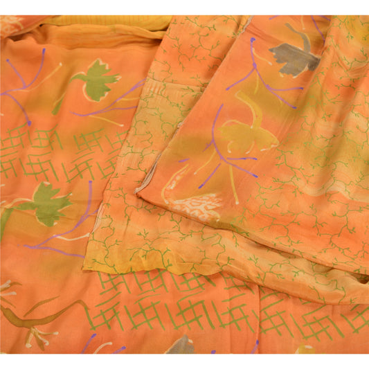 Sanskriti Vintage Sarees Indian Multi Pure Crepe Silk Printed Sari Craft Sustainable Fabric