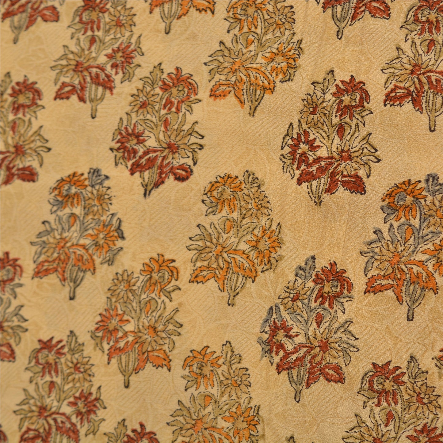 Sanskriti Vintage Sarees Indian Cream Pure Crepe Silk Printed Sari Craft Sustainable Fabric