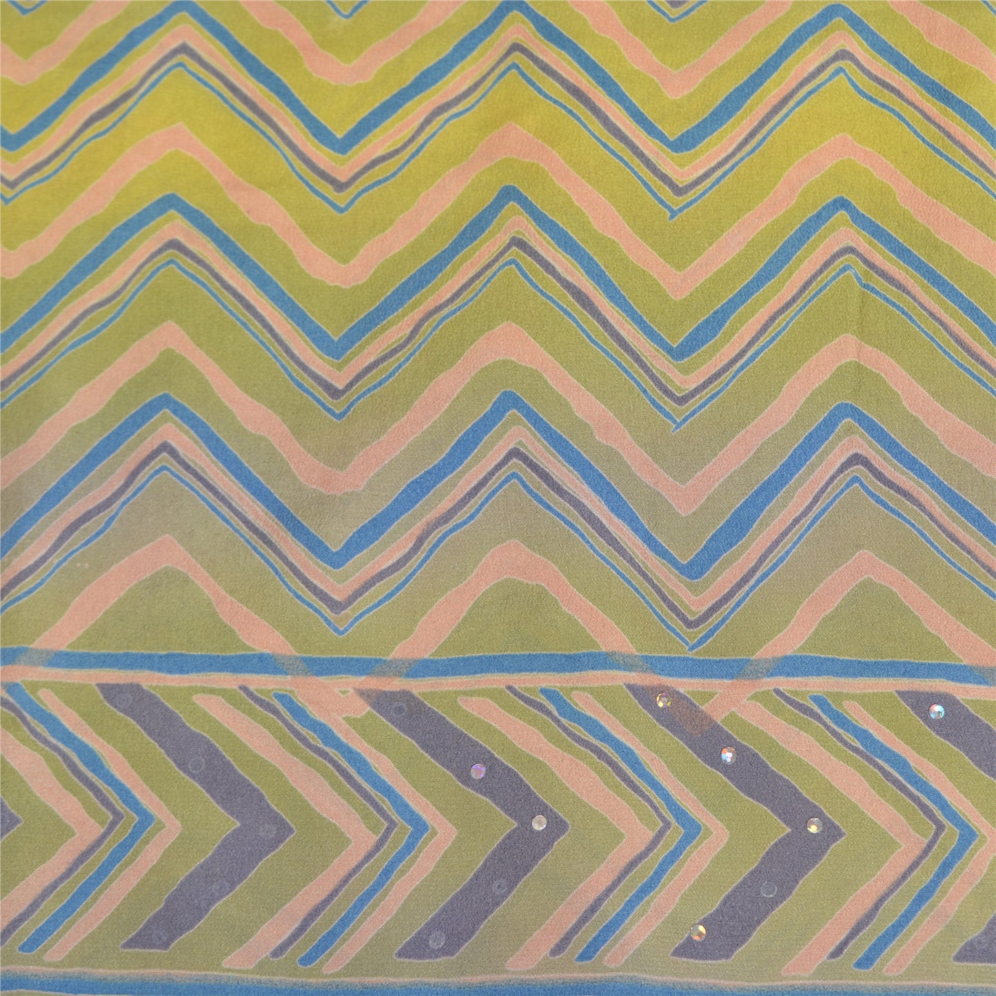 Sanskriti Vintage Sarees Green/Blue Pure Crepe Silk Printed Sari Craft Sustainable Fabric