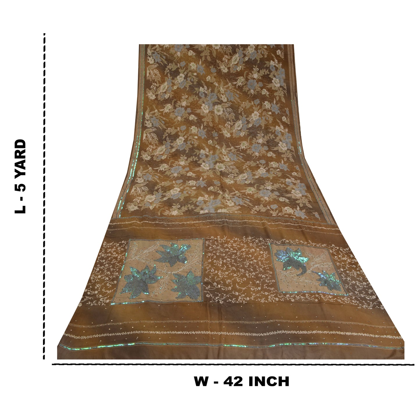 Sanskriti Vintage Sarees Brown Hand Beaded Pure Crepe Silk Printed Sari Sustainable Fabric