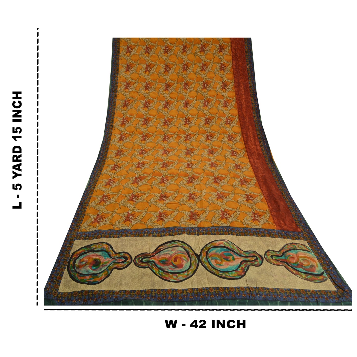 Sanskriti Vintage Sarees Saffron Pure Crepe Silk Floral Print Sari Craft Sustainable Fabric