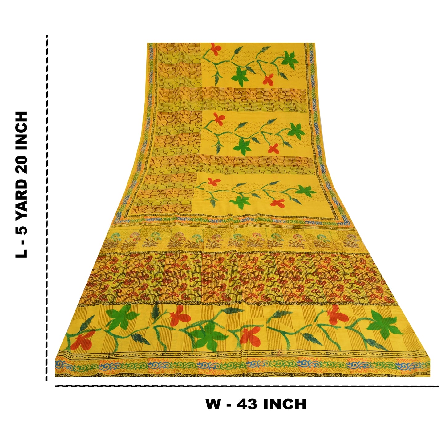 Санскритские винтажные сари индийский желтый чистый креп шелк напечатанный сари ремесло устойчивая ткань