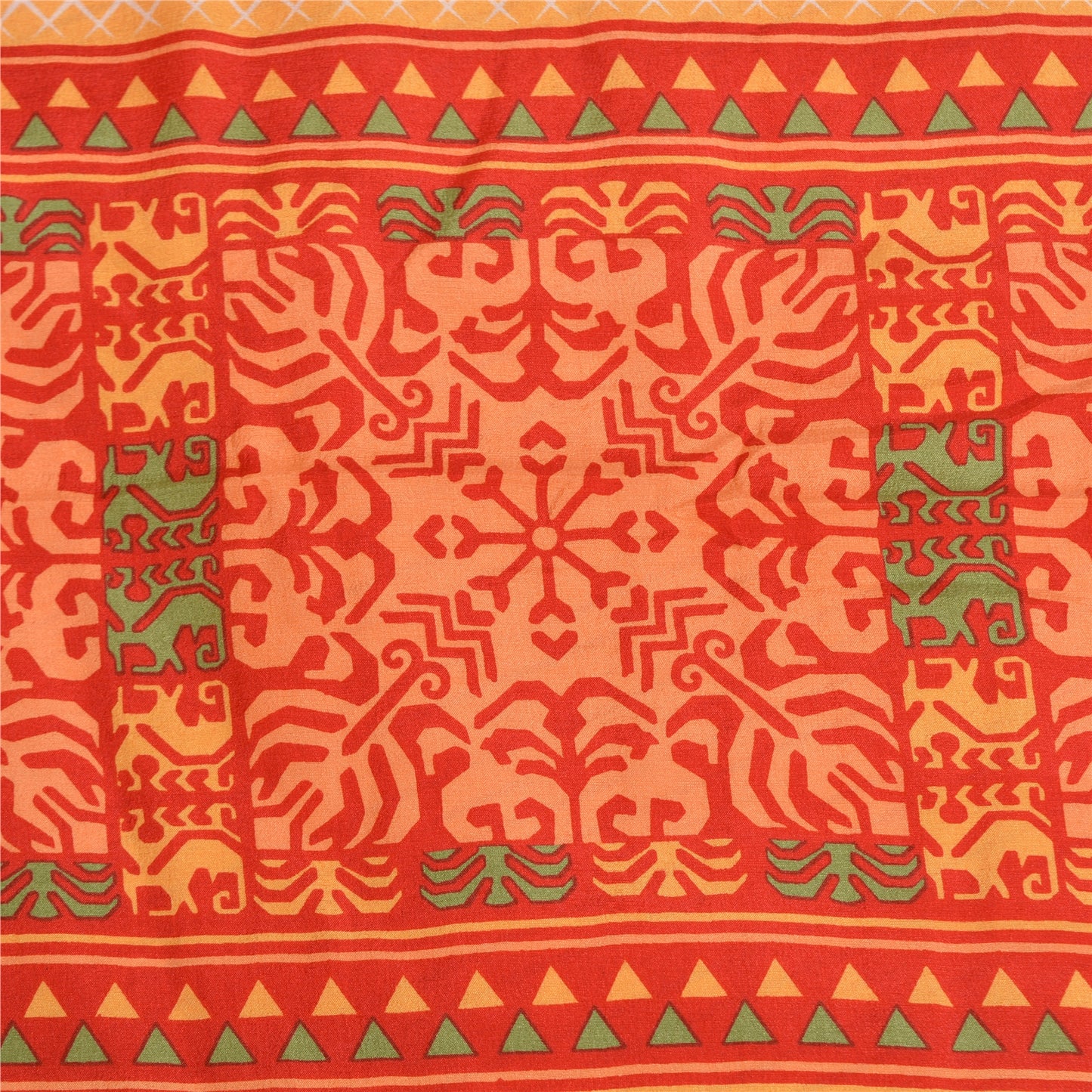 Sanskriti Vintage Sarees Indian Peach Pure Crepe Silk Printed Sari Craft Sustainable Fabric