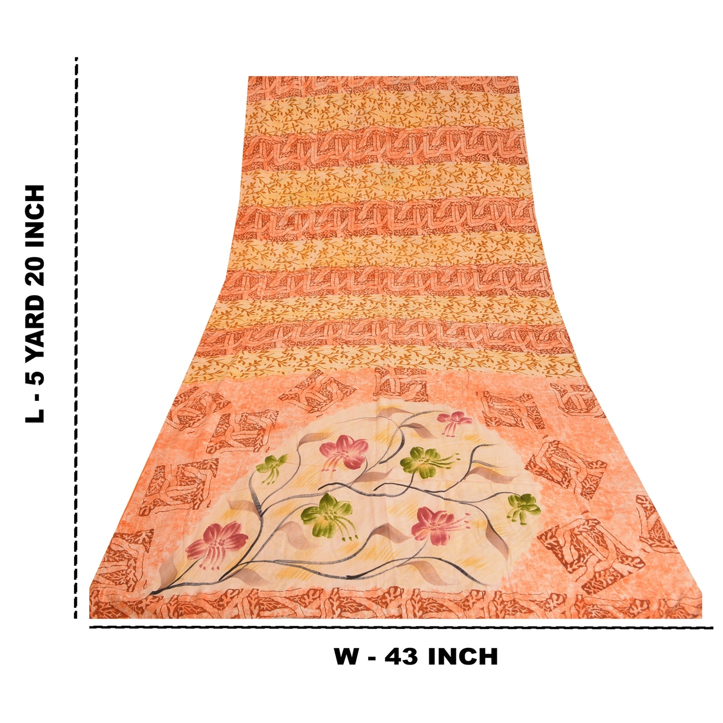 Sanskriti Vintage Sarees Indian Peach Pure Crepe Silk Printed Sari Craft Sustainable Fabric