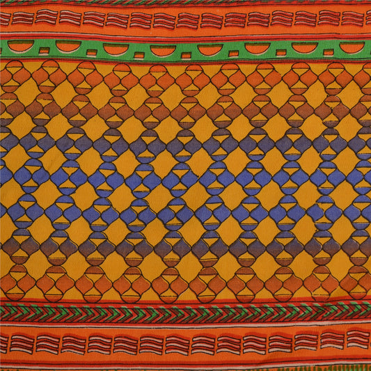 Sanskriti Vintage Sarees Yellow Pure Crepe Silk Printed Sari Floral Craft Sustainable Fabric