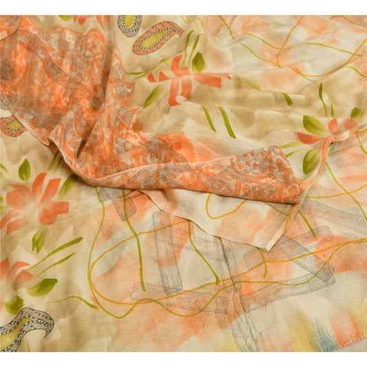 Sanskriti Vintage Sarees Multi 100% Pure Crepe Silk Printed Sari Craft Sustainable Fabric