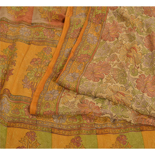 Sanskriti Vintage Sarees Indian Multi Pure Crepe Silk Printed Sari Craft Sustainable Fabric