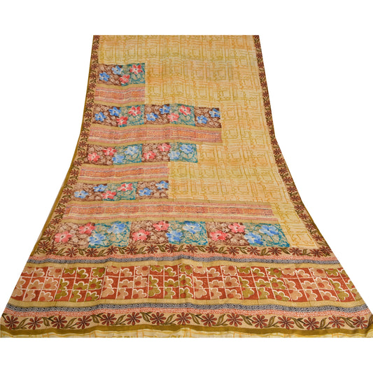 Sanskriti Vintage Sarees Indian Multi Pure Crepe Silk Printed Sari Craft Sustainable Fabric