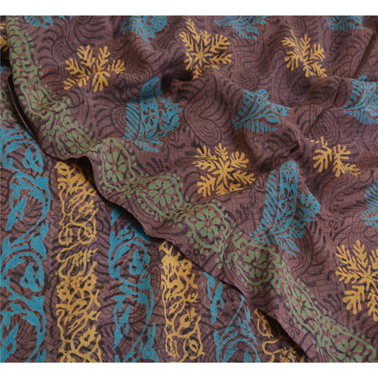 Sanskriti Vintage Sarees Mauve Hand Block Printed Pure Crepe Silk Sari Sustainable Fabric