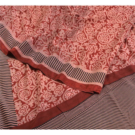 Sanskriti Vintage Sarees Rød Ren Crepe Silke Trykt Sari Blomster Håndværk Bæredygtigt Stof