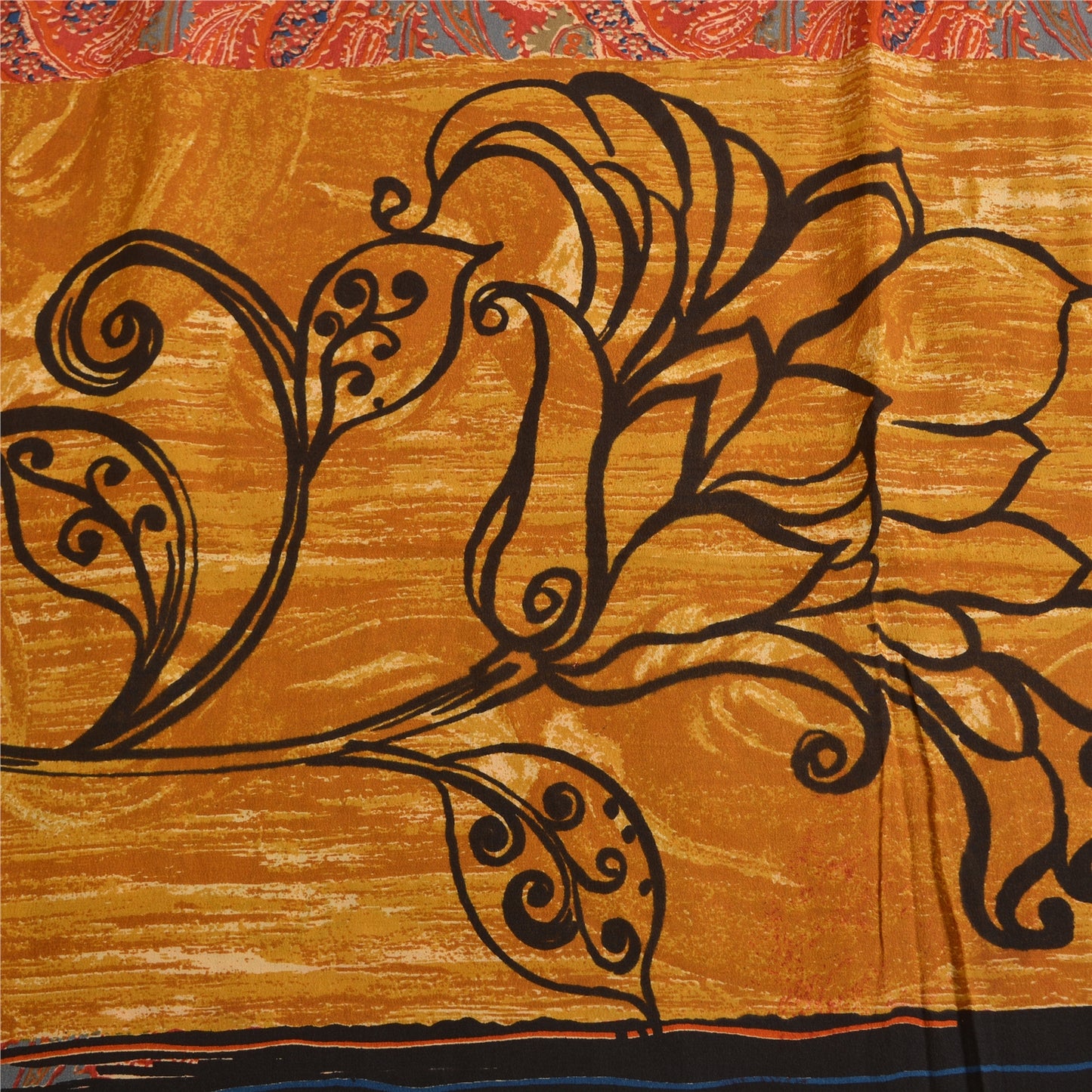 Sanskriti Vintage Sarees Safran 100% Ren Crepe Silke Trykt Sari Håndværk Bæredygtigt Stoff