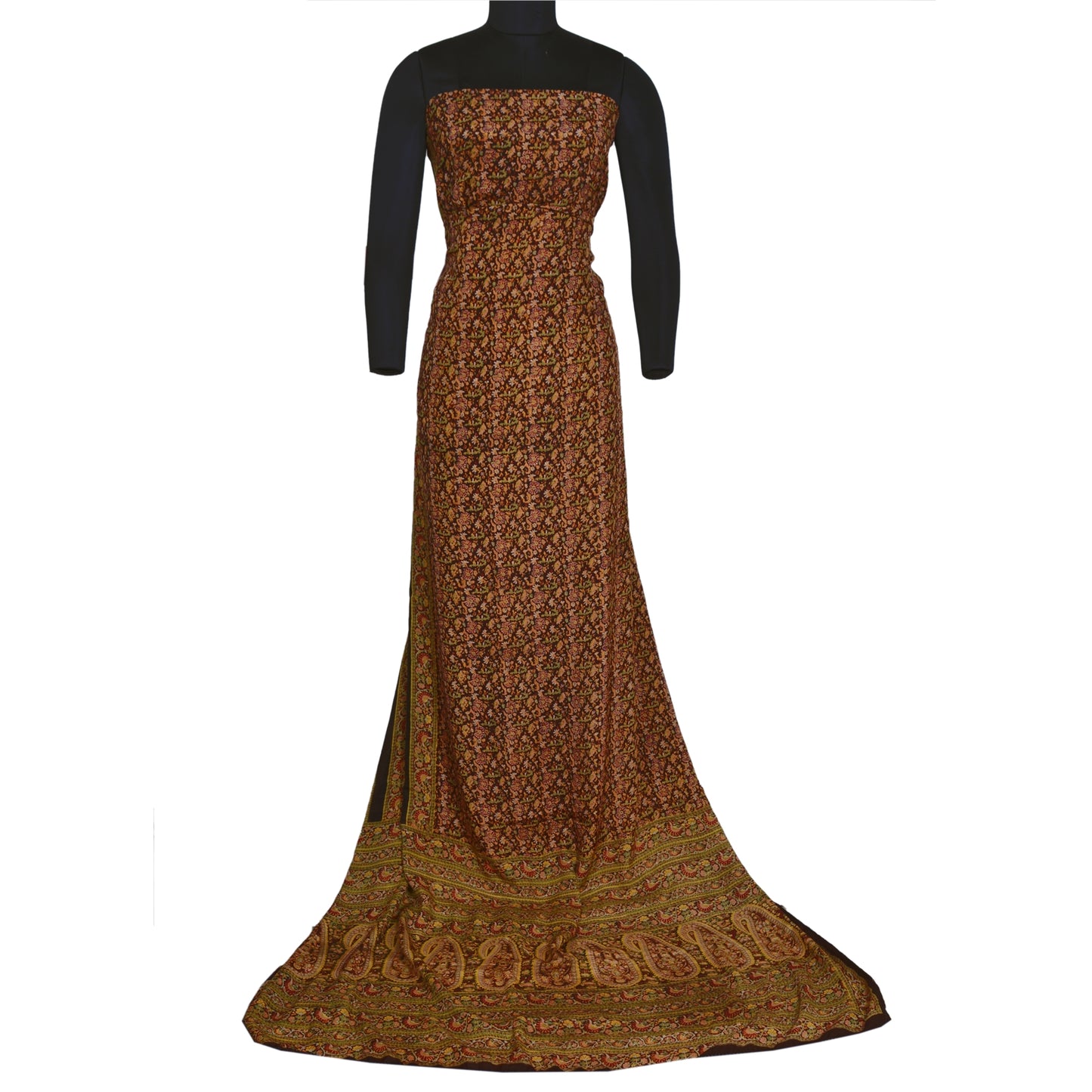 Sanskriti Vintage Sarees Brown/Green Printed Pure Crepe Silk Sari Craft Sustainable Fabric