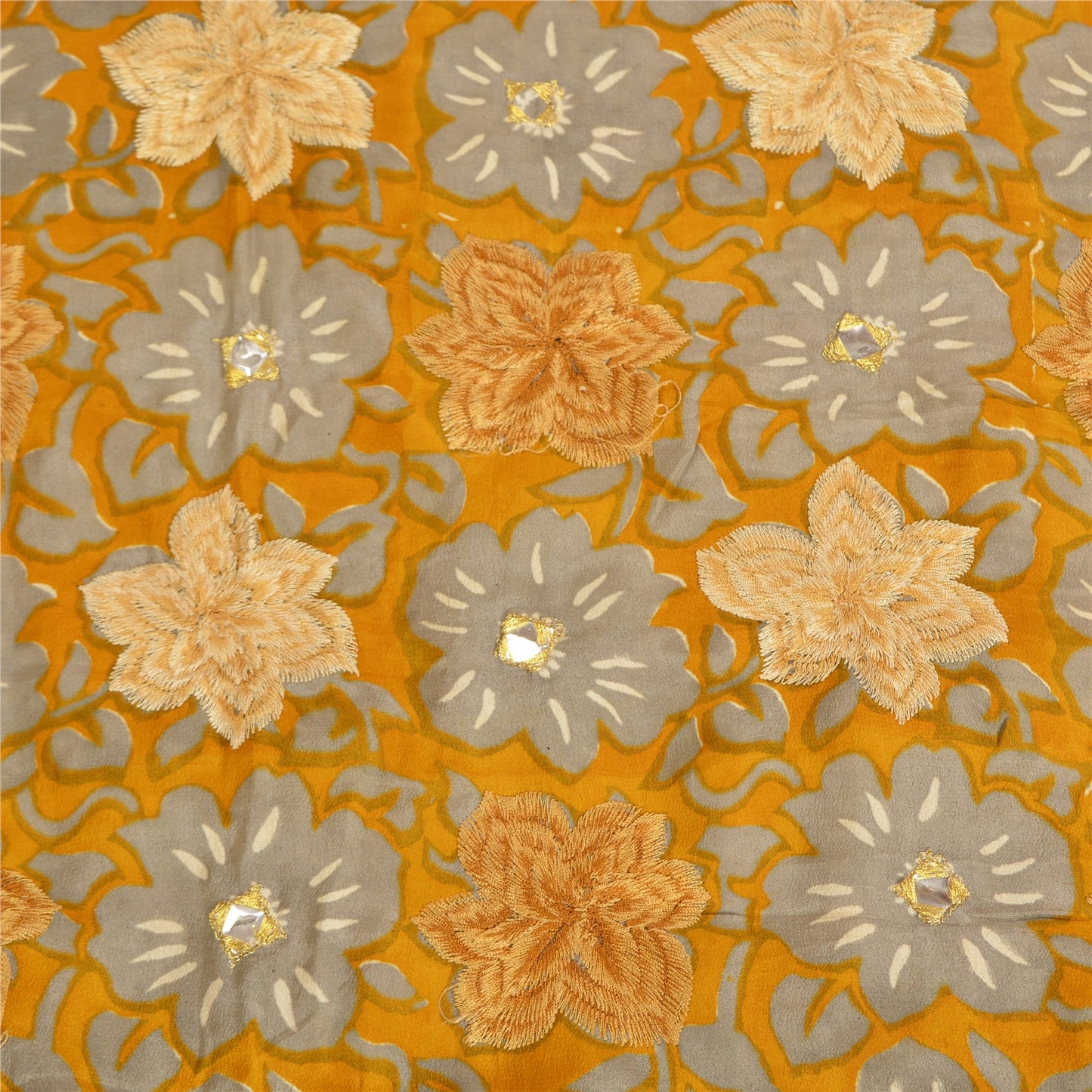 Sanskriti Vintage Sarees Saffron Embroidered Pure Crepe Silk Print Sari Sustainable Fabric