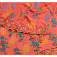 Sanskriti Vintage Sarees Indian Coral Pure Crepe Silk Printed Sari Craft Fabric