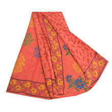 Load image into Gallery viewer, Sanskriti Vintage Sarees Indian Coral Pure Crepe Silk Printed Sari Craft Fabric
