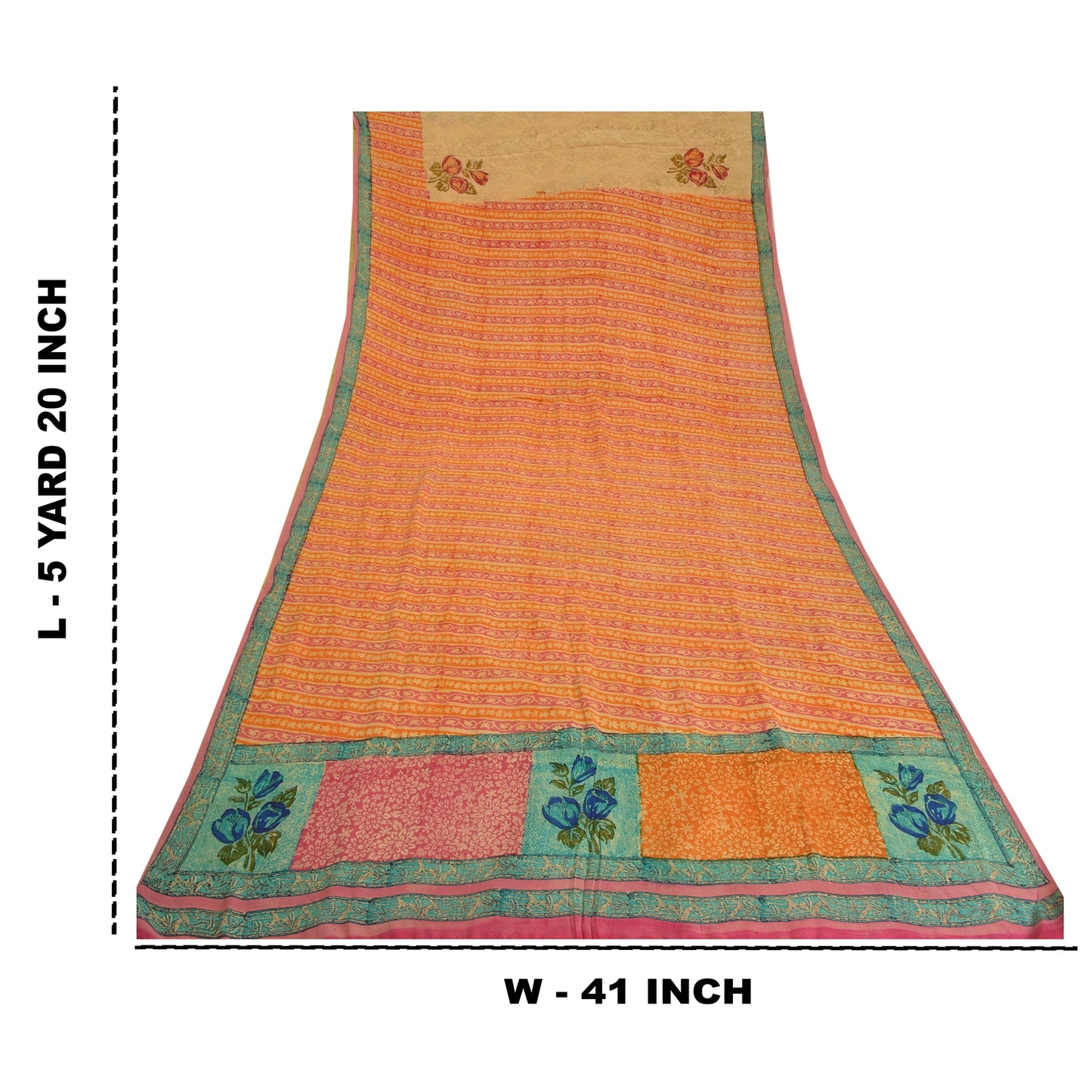 Sanskriti Vintage Sarees Multi Pure Crepe Silk Printed Sari Floral Craft Sustainable Fabric