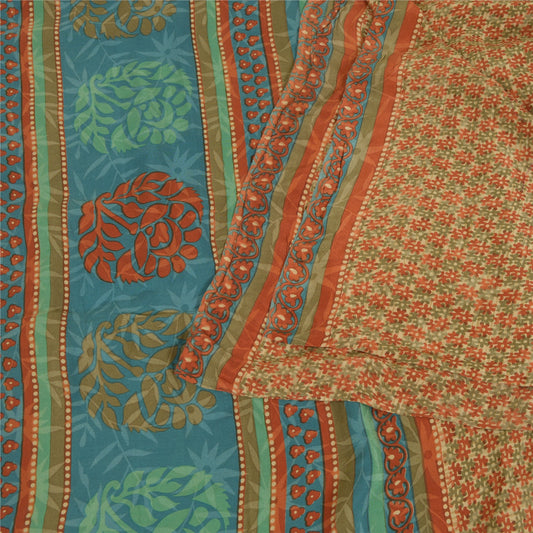 Sanskriti Vintage Sarees Indian Multi Pure Crepe Silk Printed Sari Craft Sustainable Fabric