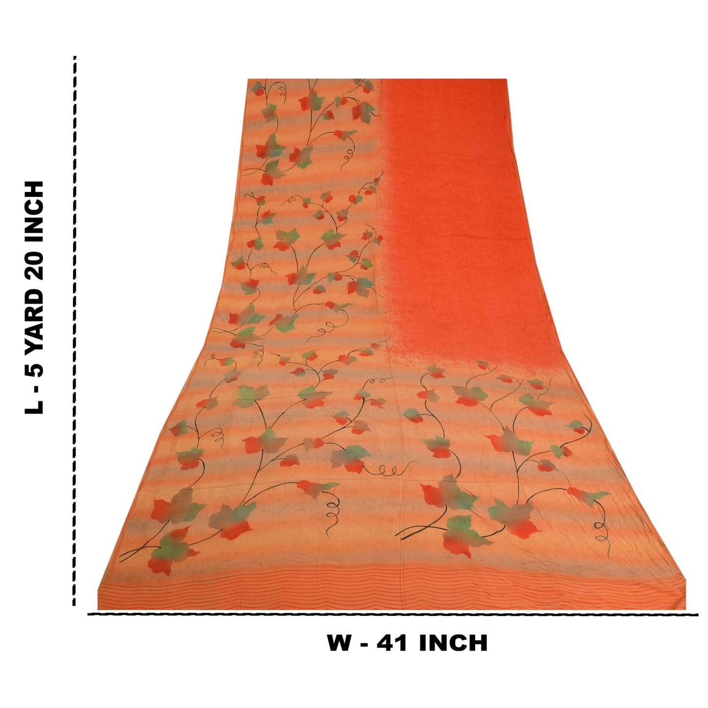 Sanskriti Vintage Sarees Peach/Orange Pure Crepe Silk Printed Sari Craft Sustainable Fabric