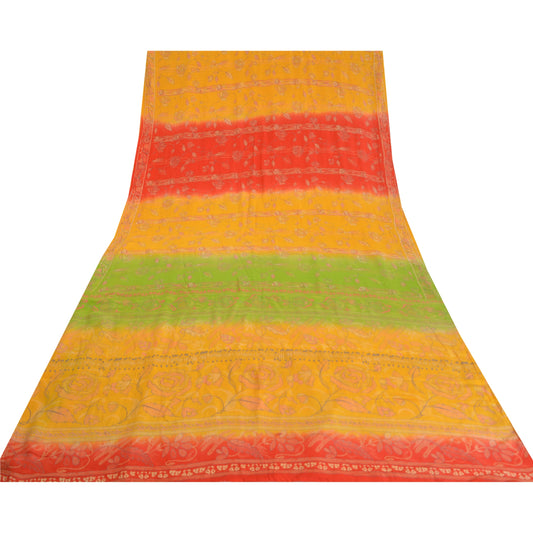 Sanskriti Vintage Sarees Indian Multi Pure Crepe Silk Printed Sari Craft Sustainable Fabric