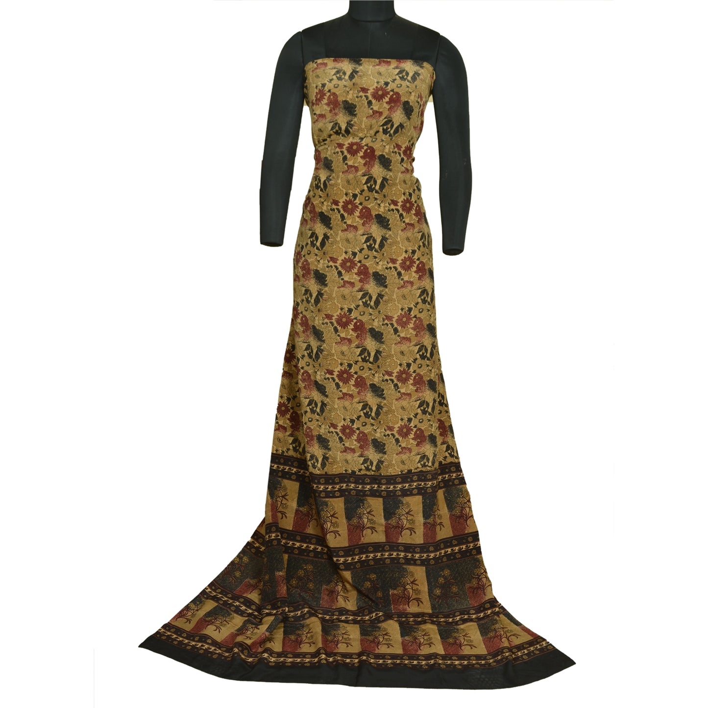 Sanskriti Vintage Sarees Indian Cream Pure Crepe Silk Printed Sari Craft Sustainable Fabric