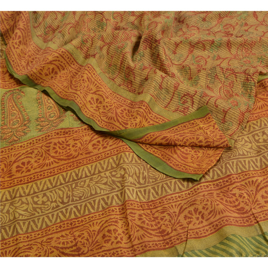Sanskriti Vintage Sarees Multi 100% Pure Crepe Silk Printed Sari Craft Sustainable Fabric