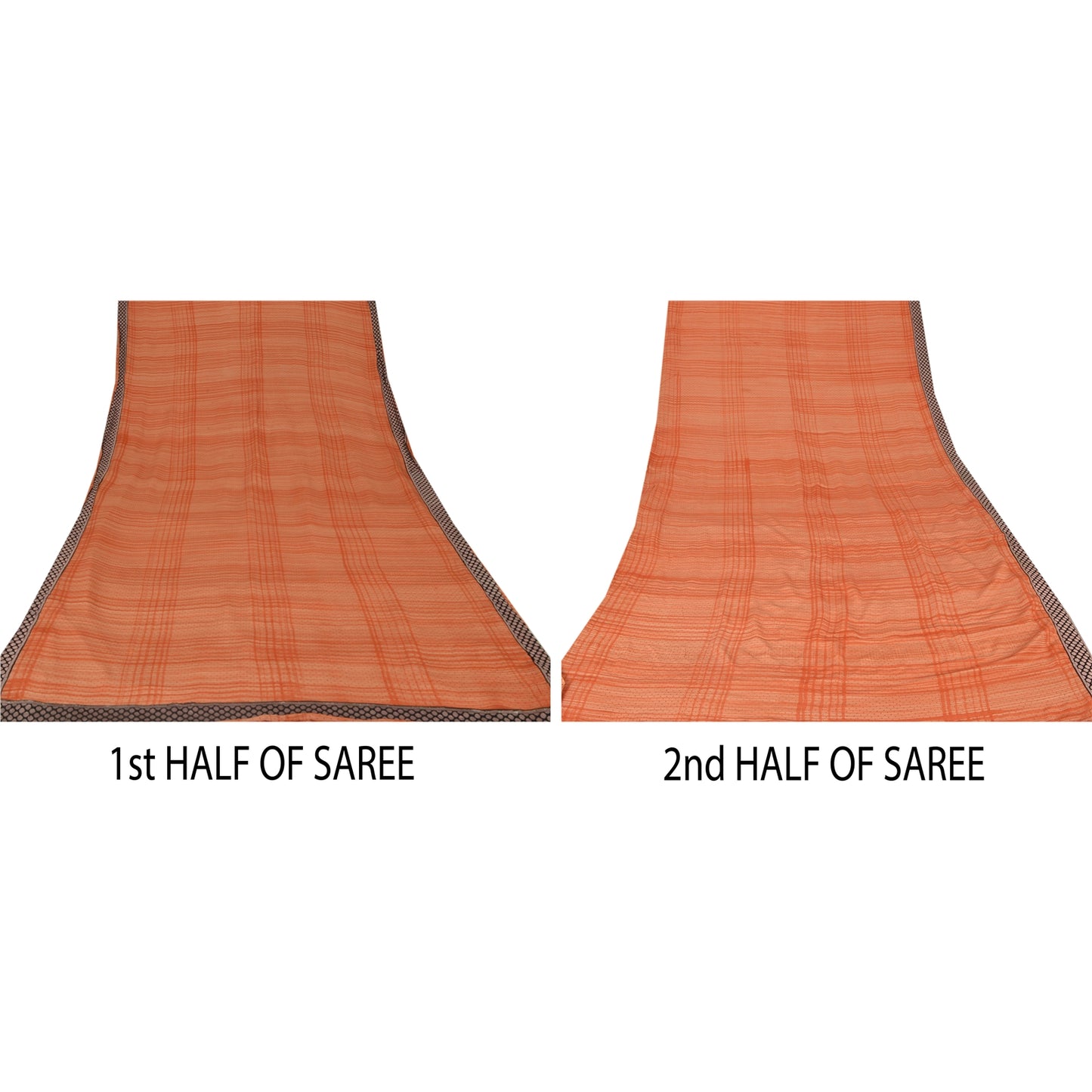 Sanskriti Vintage Orange Saree Pure Crepe Silk Printed Sari Craft 5 Yard Sustainable Fabric