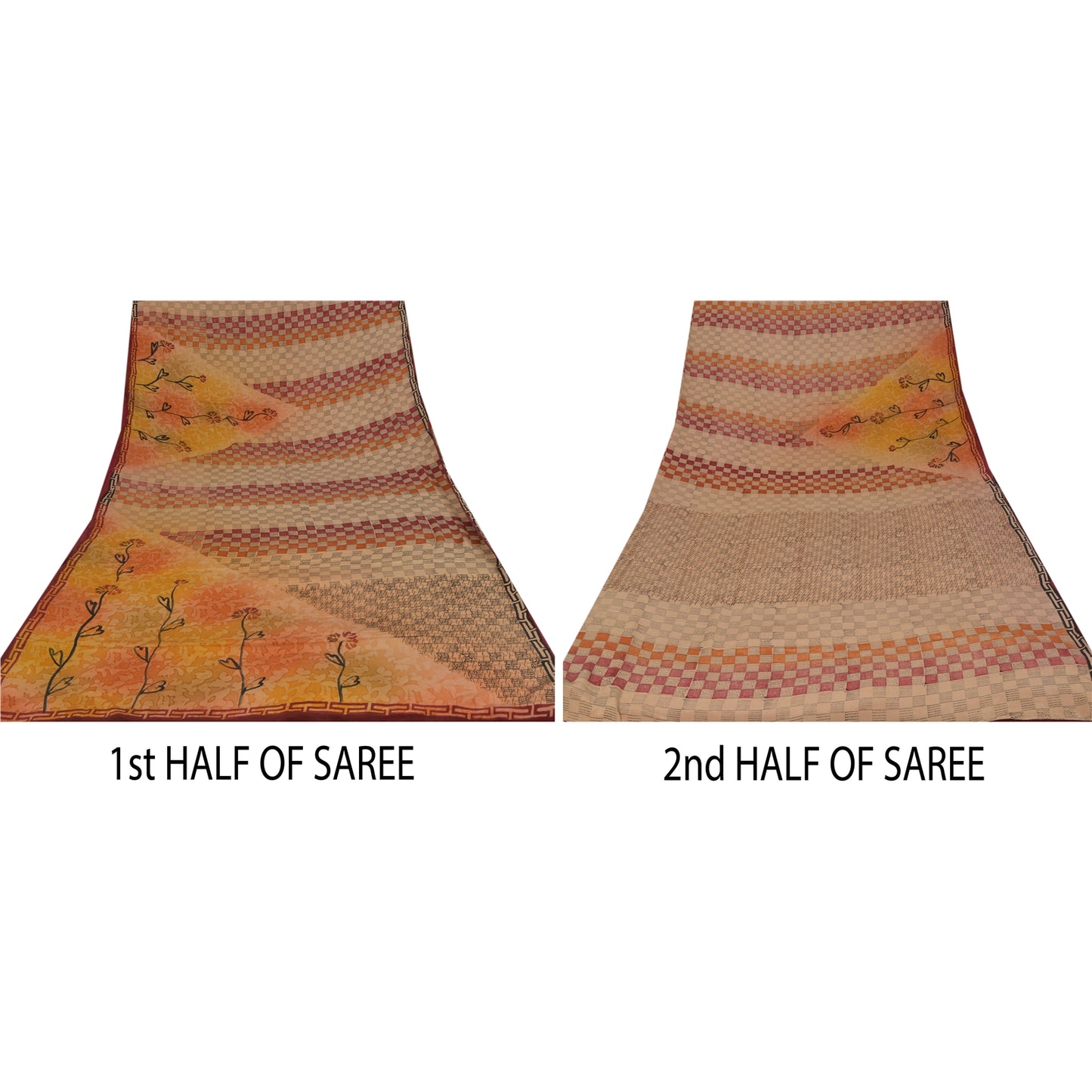 Sanskriti Vintage Saree 100% Pure Crepe Silk Printed Sustainable Fabric 5 Yard Craft Sari