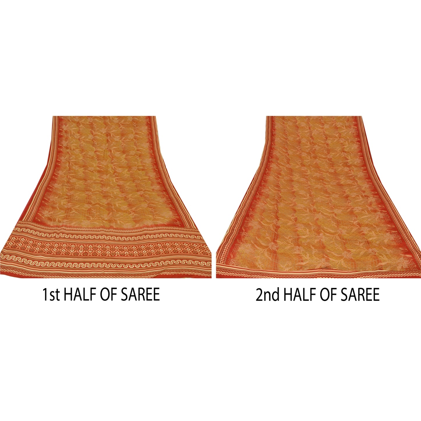 Sanskriti Vintage Rusty Orange Saree Pure Crepe Silk Printed Sari Craft Sustainable Fabric