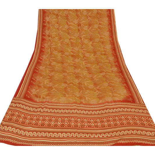 Sanskriti Vintage Rusty Orange Saree Pure Crepe Silk Printed Sari Craft Sustainable Fabric